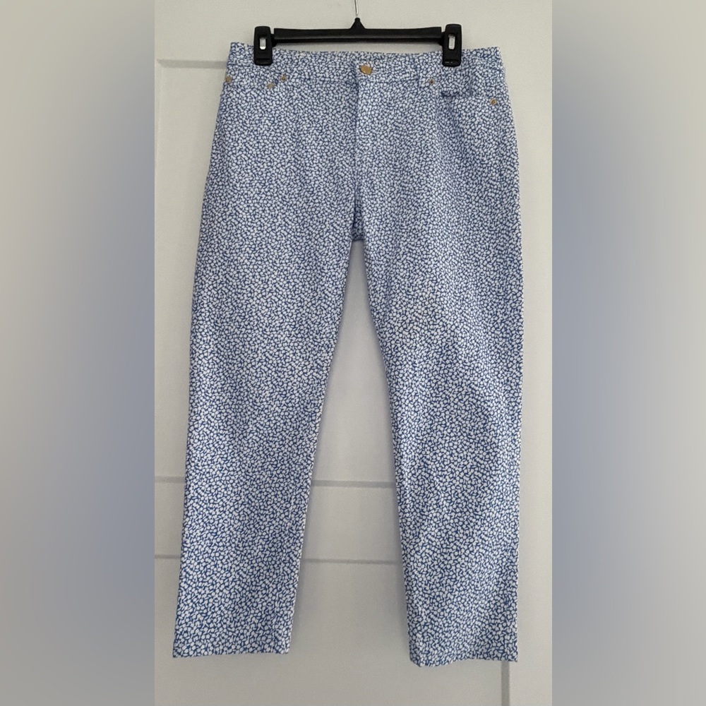 EUC‎ Michael Kors Izzy Cropped Skinny Blue & White Floral Jeans, Size 8P